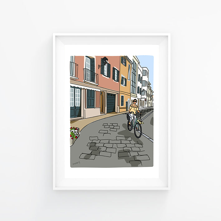 Maó print of a girl on a bicycle