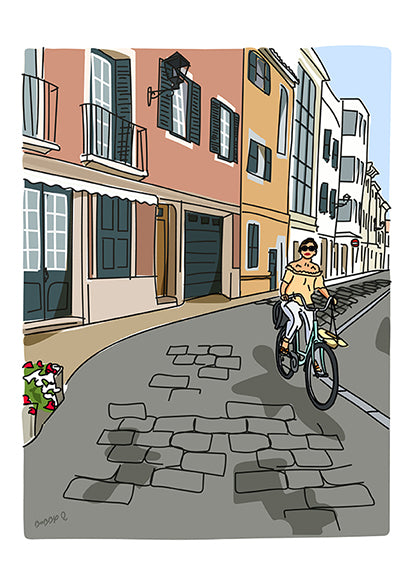 Maó print of a girl on a bicycle