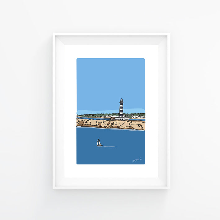 Lámina faro Isla del Aire y velero