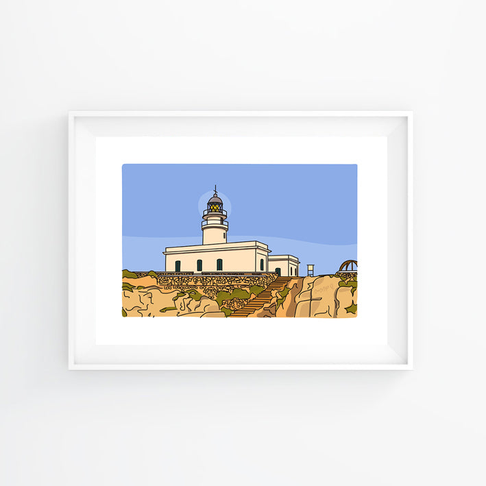 Photographie du phare de Cavallería au coucher du soleil