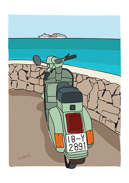 Print of a ferry passing by